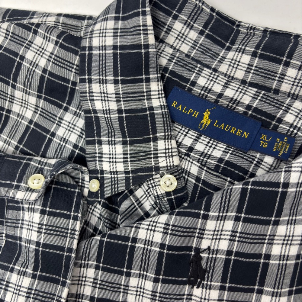Polo Ralph Lauren Men's XL Plaid Button-Down Shirt Black/White Cotton